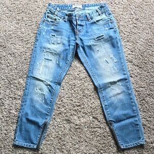 One Teaspoon Light Blue Distressed Boyfriend Jeans